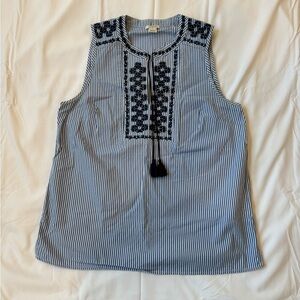 women’s j.crew blue and white striped top
